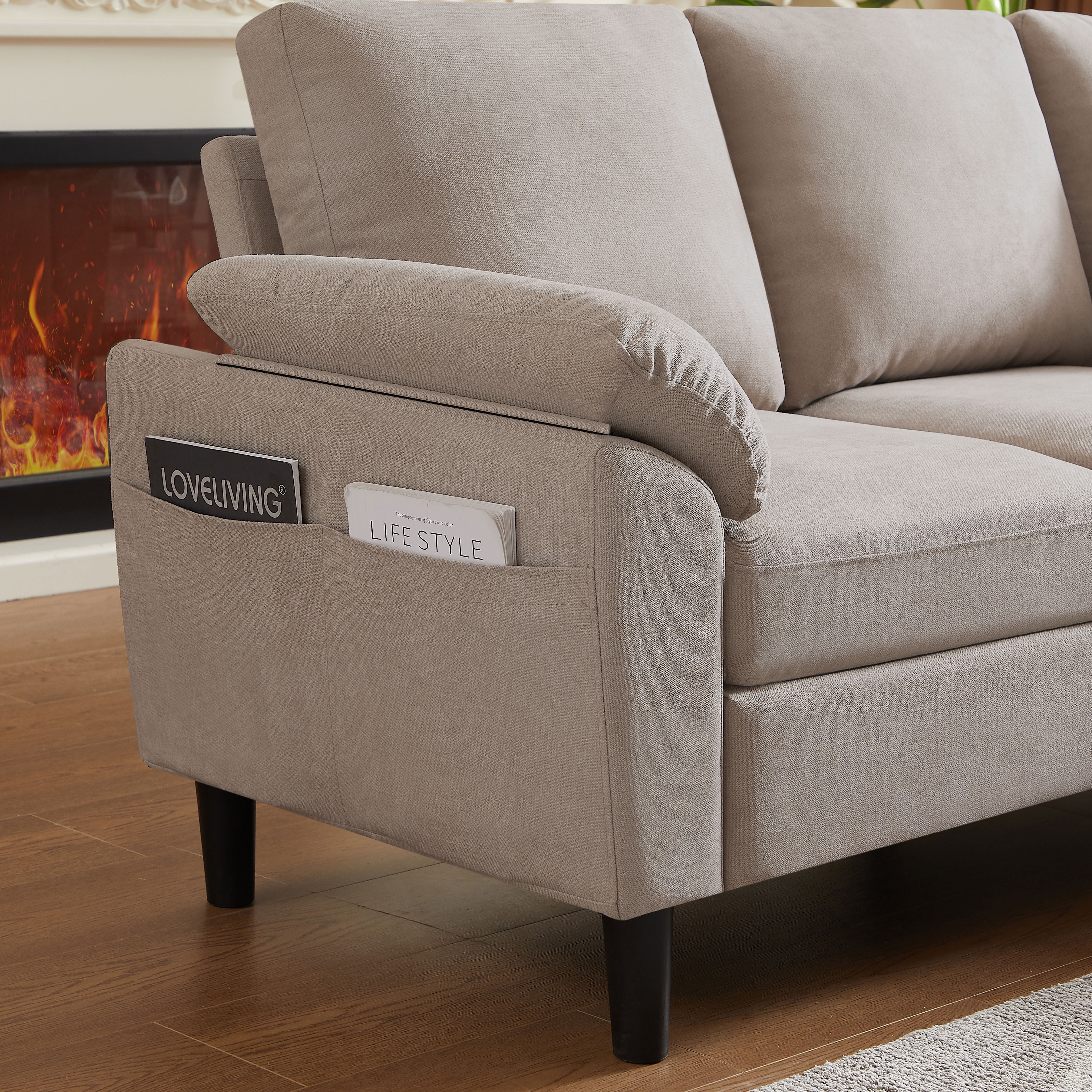 Jarenie 80" Convertible Sectional Sofa, Small L Shaped 3 Seat Couch with Reversible Storage Chaise, Modern Polyester Fabric Sofa Couches for Living Room, Apartment and Small Space, Beige