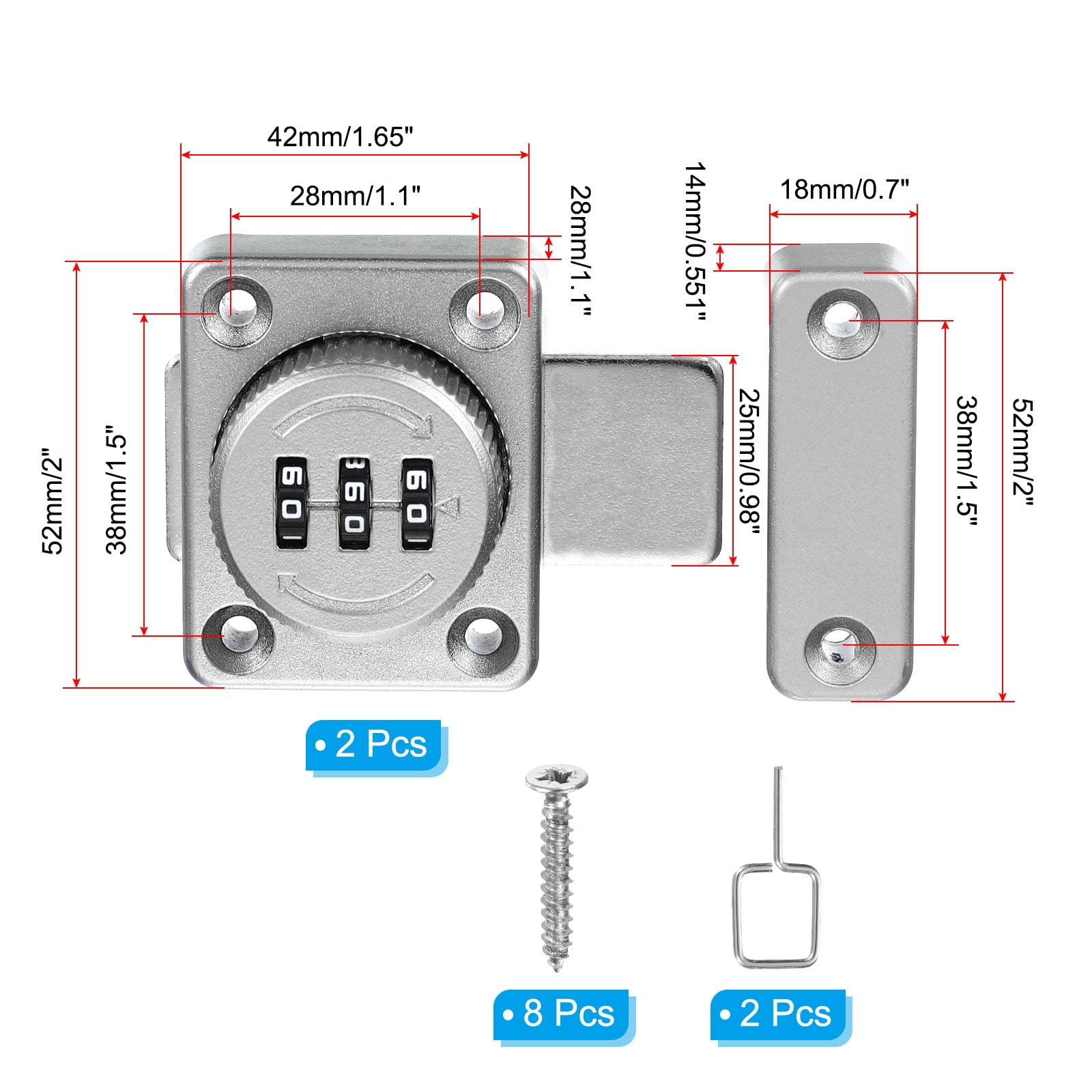 Uxcell Combination Cabinet Latch Zinc Alloy Keyless Drawer Lock 3-Digit Password Cabinet Lock Safety Lock Silver