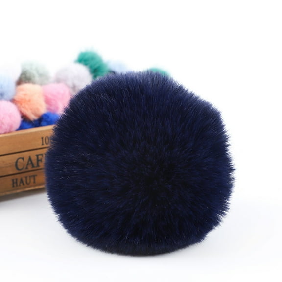 XmhyTop-A 10 Pcs Faux Fur Pom Pom Fluffy Balls,with Tiny Cord for Hat Shoes Hair Pins Earrings Necklace Accessories,3.9inch,Dark Blue