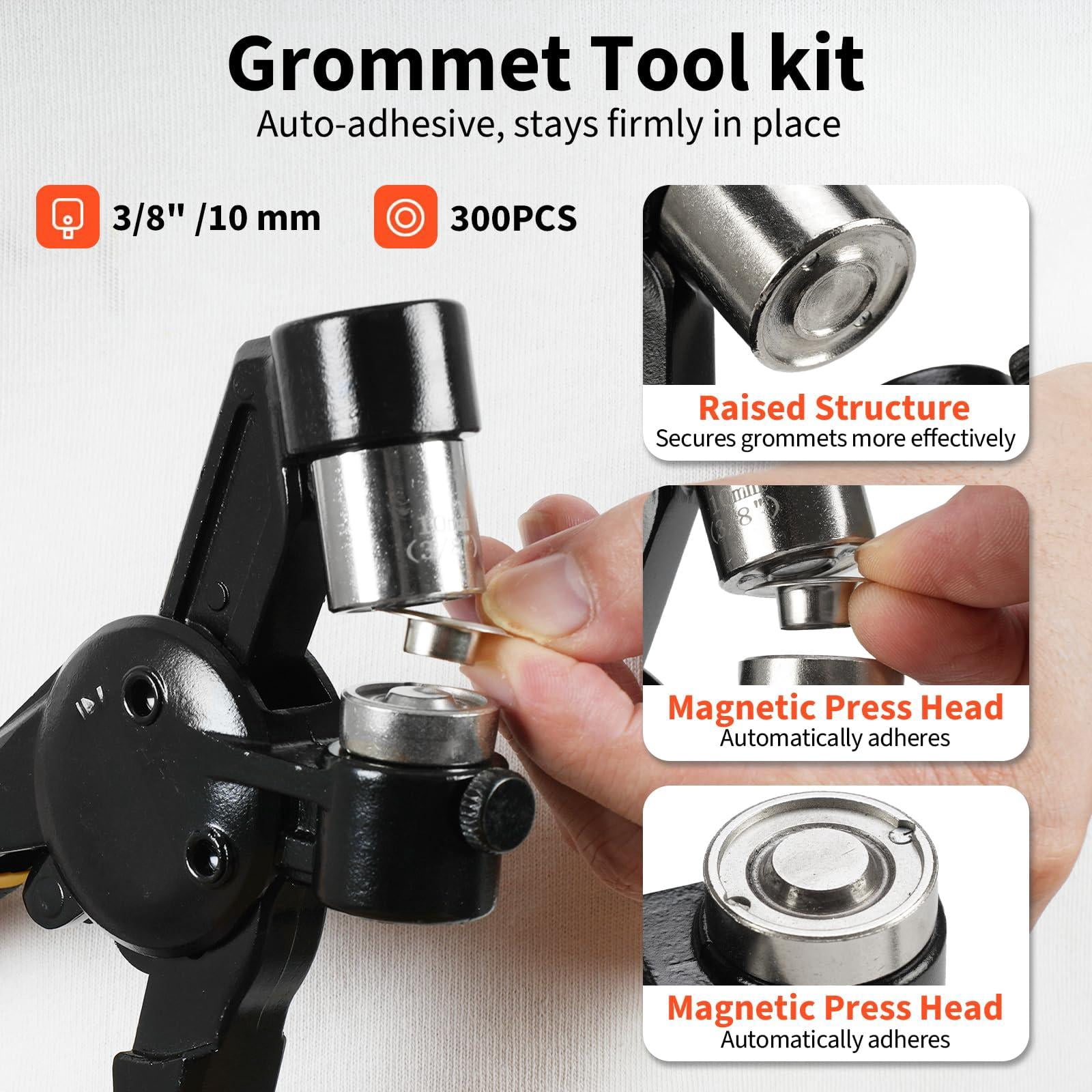 Grommet Tool Kit  3/8 Inch Handheld Eyelet Hole Punch Press Pliers With 300 Anti-rust Grommets For Tarp Leather Fabric Tent And So On
