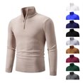 thumbnail image 2 of Suéter ajustado de moda de otoño e invierno para hombre, suéter de camisa de fondo de cadena medio abierta de color sólido, 2 of 6