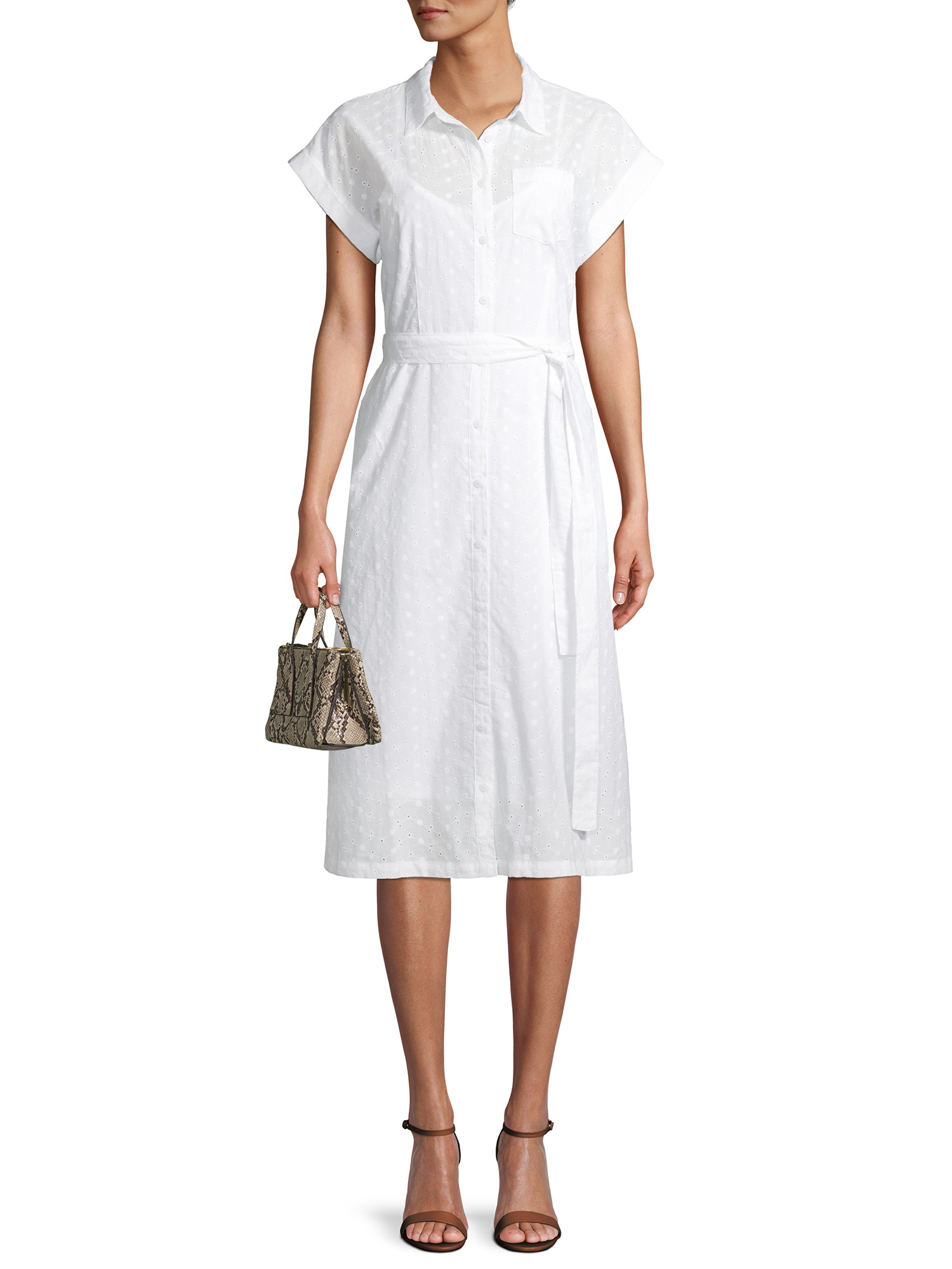 Time and Tru Women's Eyelet Belted Midi Shirt Dress - image 6 of 6