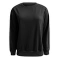 thumbnail image 2 of Women's Side Slit Button Detail Round Neck Sweatshirt, Autumn Winter Solid Color Casual Long Sleeve Pullover Top with Soft Cotton Polyester Blend for Comfortable Relaxed Fit and Street Fashion Black, 2 of 8