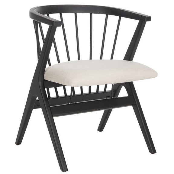 SAFAVIEH Noah Mid-Century Retro Spindle Dining Chair, Black/Beige, Set of 2