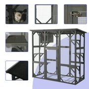 Magic Union Outdoor Wooden Cat House Large Cat Enclosures Kitten Cage with Weather Protection, Cat Catio with 6 Platforms and Extra Cat Hiding,Gray