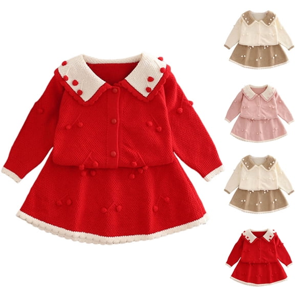 Auroural Girls Clothes Sets Size 5 Girls Skirt Set 5T Winter Girls' Knitted Sweater Set Children's Cardigan Two-piece Set Top And Skirt 5-6Years