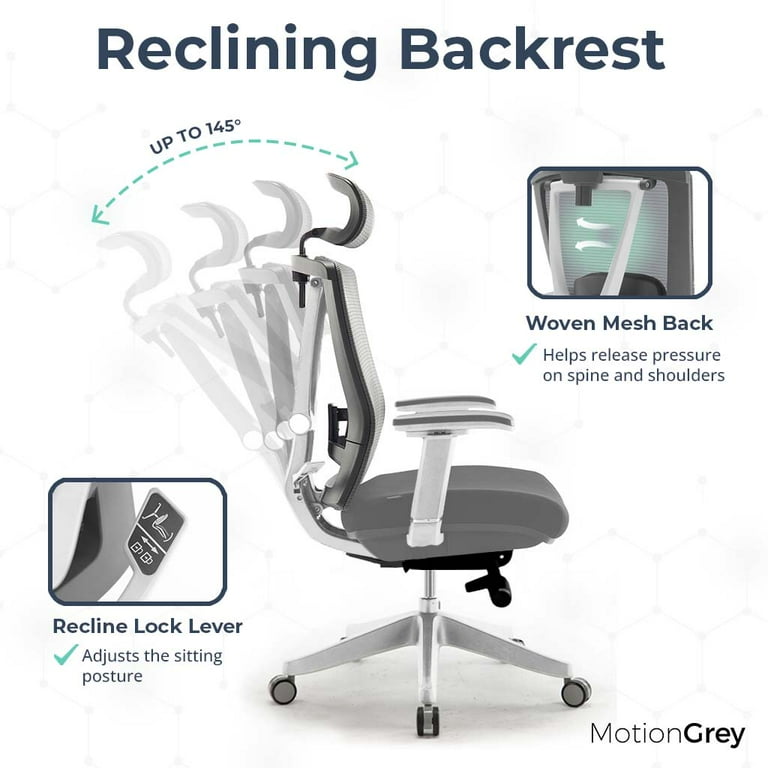 MotionGrey Cloud Mesh Series Executive Ergonomic Computer Desk Home Office Chair with 4D Armrest Lumbar Support White