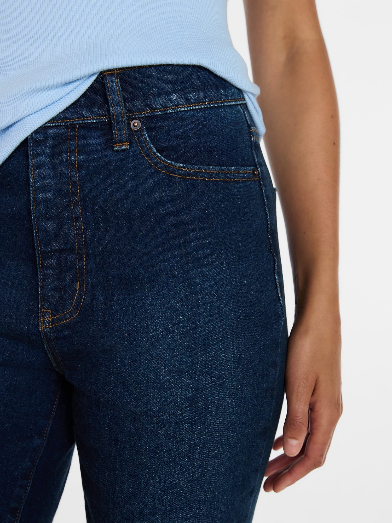 Time and Tru Women's Mid Rise Stretch Denim Capri Pants, 16.5" Inseam, Sizes 0-20
