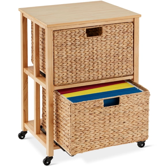 Best Choice Products Vertical Rolling File Cabinet for Home, Office w/ Rubberwood Frame, Locking Caster Wheels - Natural