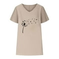thumbnail image 3 of WREESH Women's Cotton Linen V-Neck T-Shirt Casual Short Sleeve Graphic Tee with Batwing Sleeves Khaki, 3 of 5