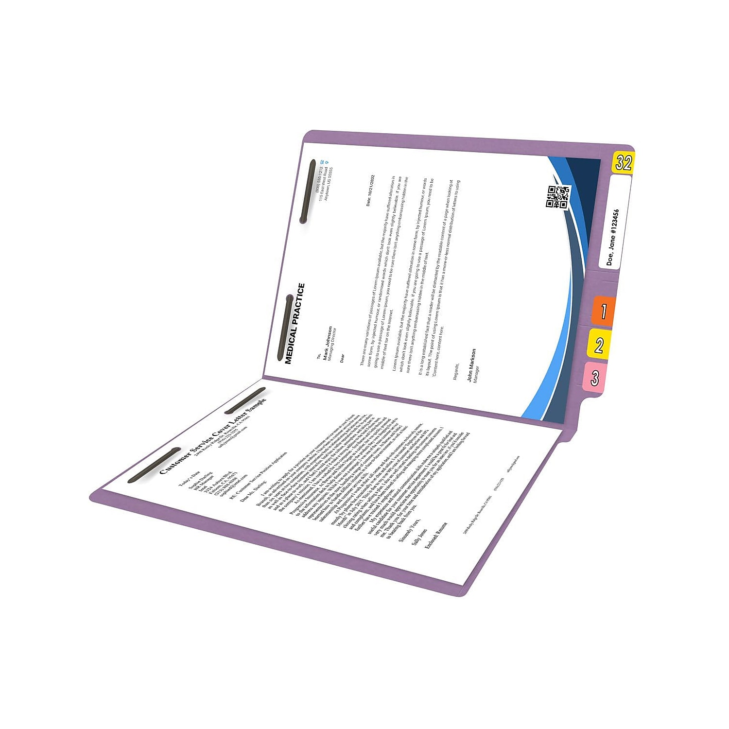 Medical Arts Press Reinforced End Tab File Folder Straight Cut Letter-Size Lavender 50/Box