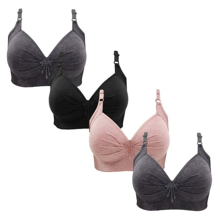 Gnurob 4 Pieces Lace Bralettes for Women No Underwire Bras Push Up Brassiere Comfort Padded T Shirt Bra Plus Size Wirefree Bralette Sports Everyday Wear Clearance Saving A09-Gray Medium
