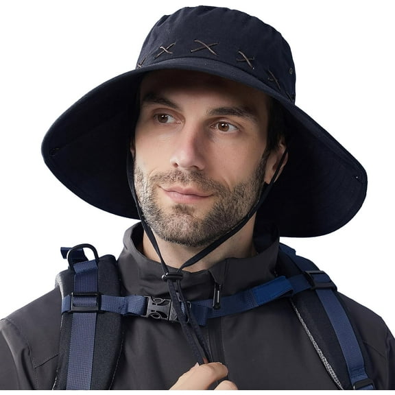 BLSCODE Men Sun Hat Summer UV Protection Wide Brim Bucket Hats Packable Boonie Cap for Fishing Hiking Gardening Safari Beach Black