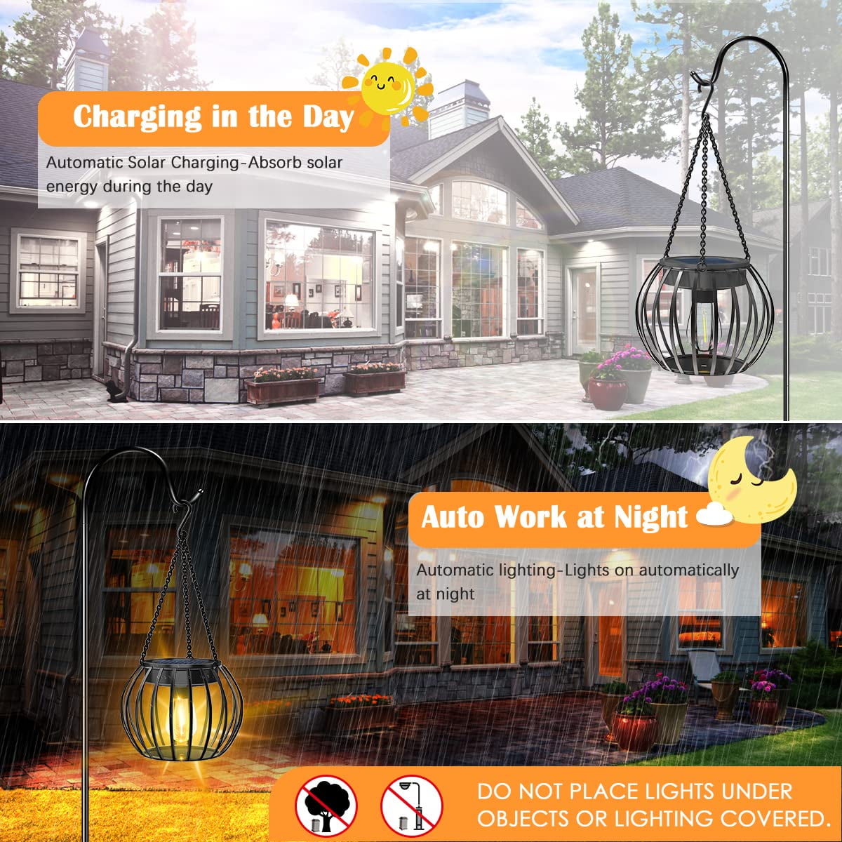 COCOBELA 2Pack Solar Outdoor Lights Upgraded Hanging Solar Lantern Metal Solar Lights Outdoor Waterproof Lanterns Decorative Outdoor Lights Solar Powered Tree Lantern for Garden Yard Patio Pathway