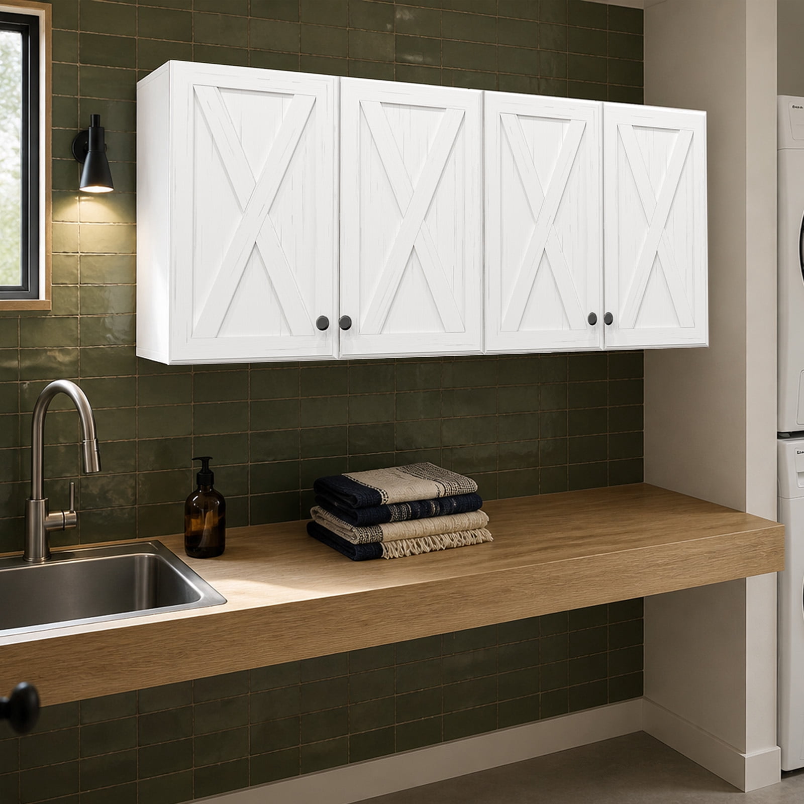 POLIHOME Farmhouse Kitchen Wall Mounted Storage Cabinets with Doors and Shelves, Laundry Room Wall Cabinets Set of 2