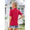 thumbnail image 4 of Arach&Cloz Women's V-Neck Short Sleeve Special Rib Knitted Pattern Casual Tops Sweater Spring Summer 2025, 4 of 7