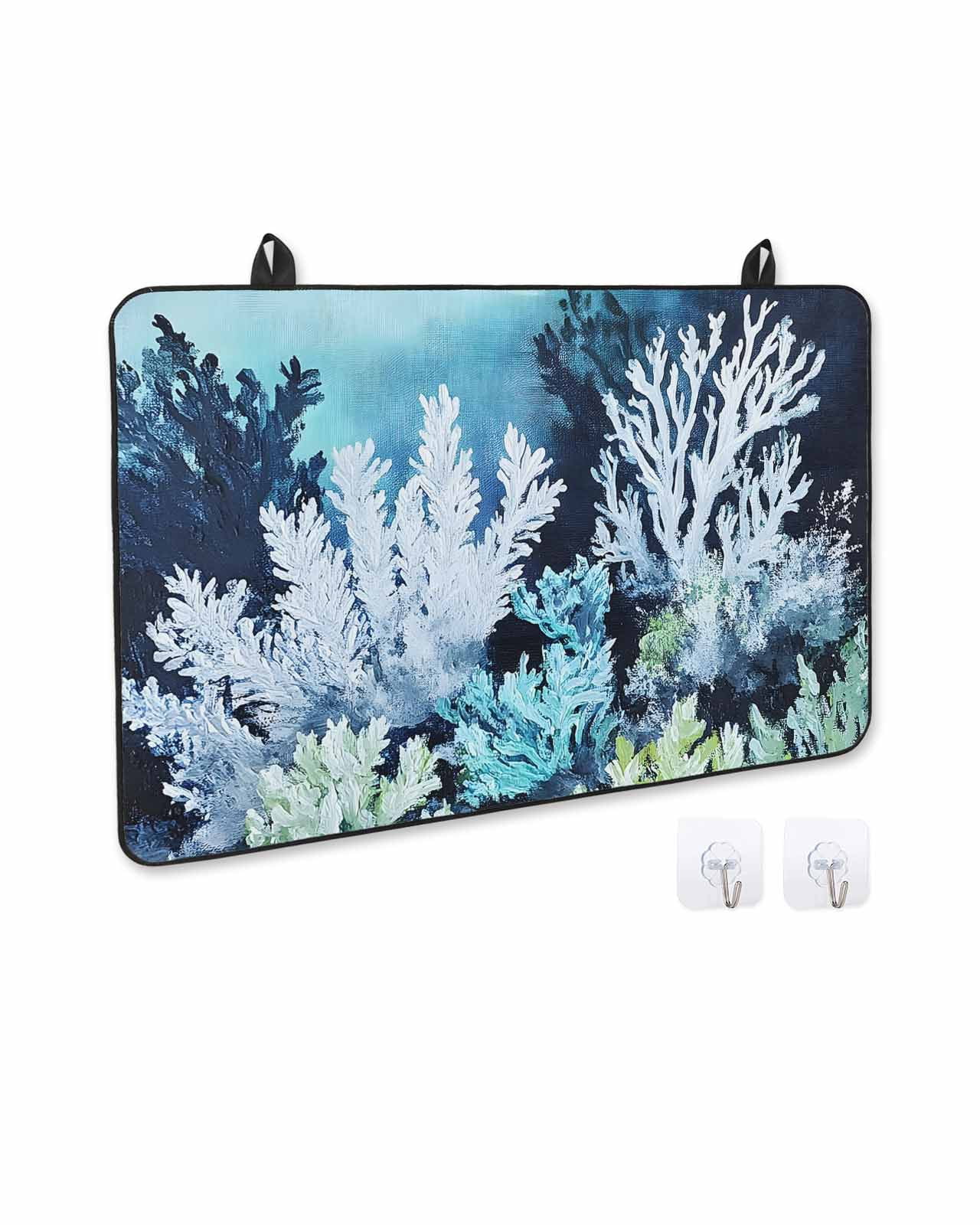nqOlkjepod Large Induction Cooktop Protector Mat 24"x21", Summer Coastal Stove Top Covers for Electric Stove, Ocean Watercolor Coral Plant Decorative Stove Burner Cover Mats, Glass Top Stove Cover