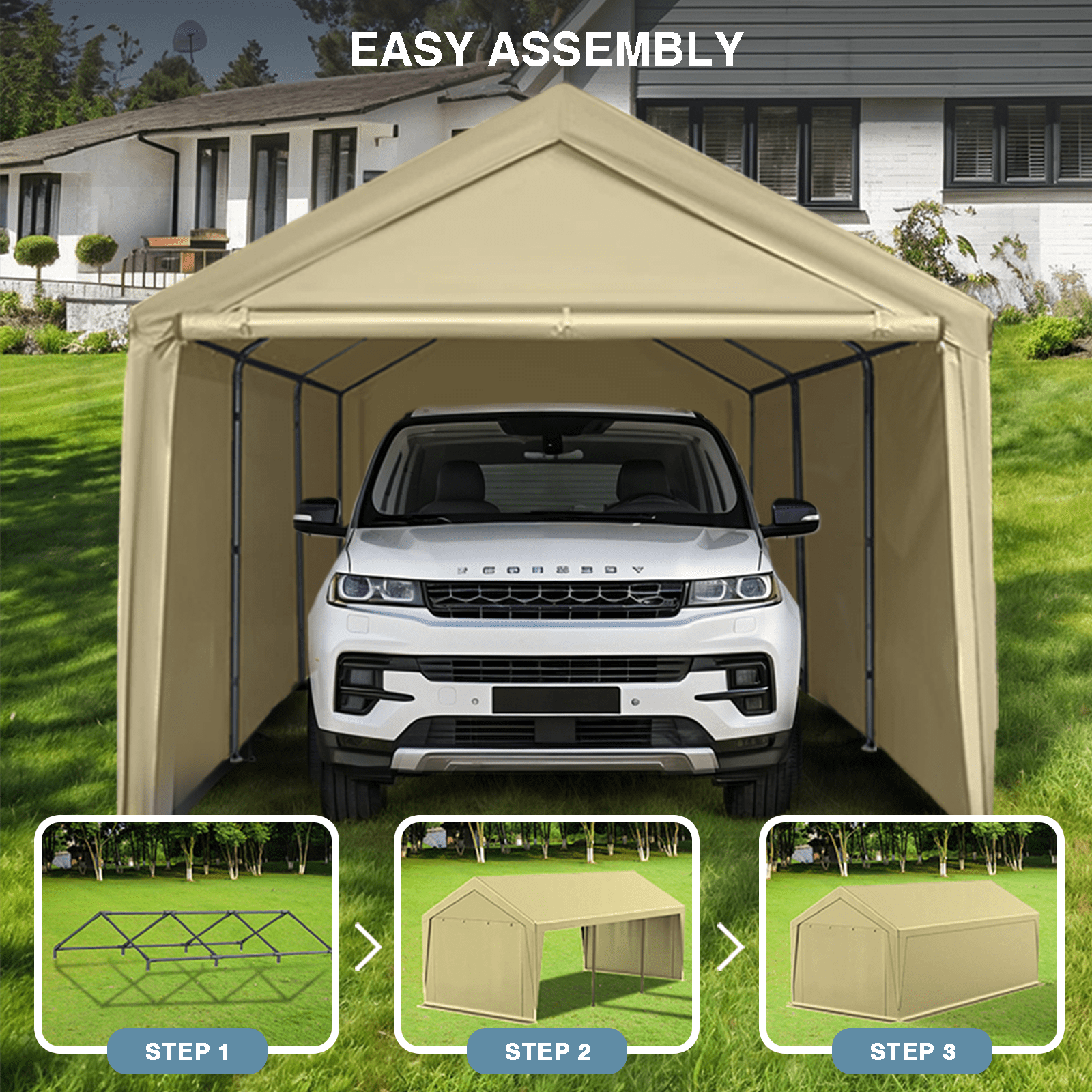 TANGJEAMER Carport 10'x20' Heavy Duty Car Canopy Portable Garage with Removable Sidewalls & Doors for Truck Boat Car Port, Party, Storage