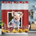 thumbnail image 2 of Pig Sunflowers No Hook Shower Curtain with Snap in Liner Yellow Pink Flower Bee Leaf Farms Animal Oil Painting Waterproof Bathroom Shower Curtain with See Through Top Window for Bathtub 72" x 72", 2 of 9