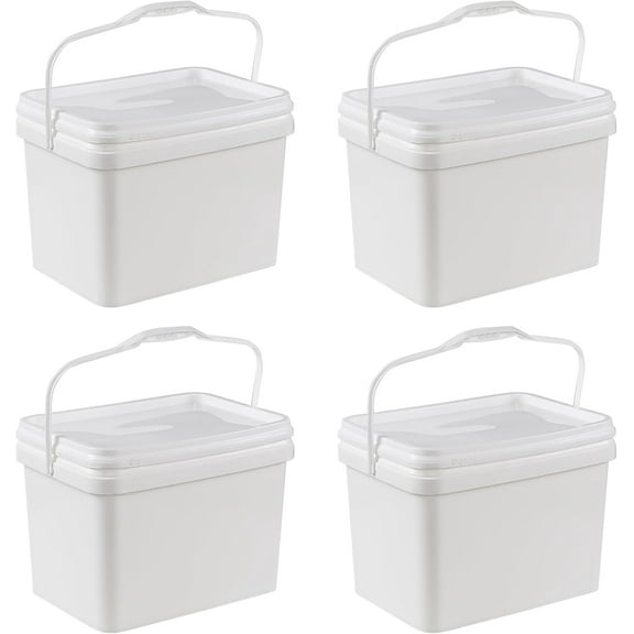 Parlynie 5 Gallon Plastic Bucket Pail Food Grade BPA Free with Air Tight Lid(Pack of 4, White)