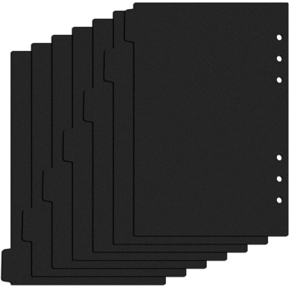 A5 Binder Dividers with Tabs, 7 count 6 Ring A5 Planner Inserts 6 Hole for Notebooks and Binders Office Worker Organization (Black)