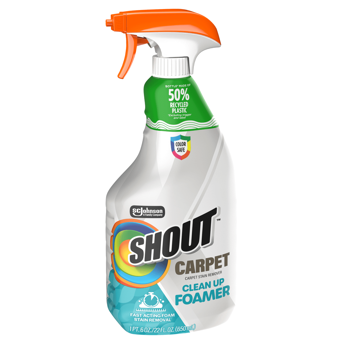 Shout Carpet Clean Up Foamer Rug & Carpet Cleaner, Color Safe and Fast Acting Spot & Stain Remover, 22 oz Trigger Spray
