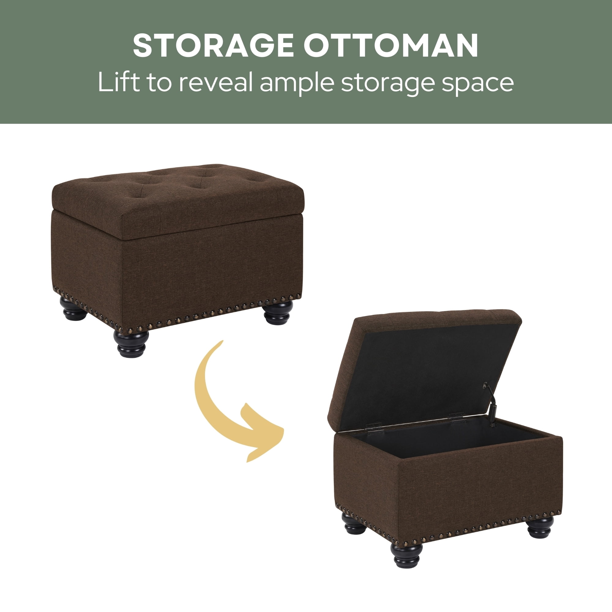 Convenience Concepts Designs4Comfort 5th Avenue Storage Ottoman, Medium Brown Fabric