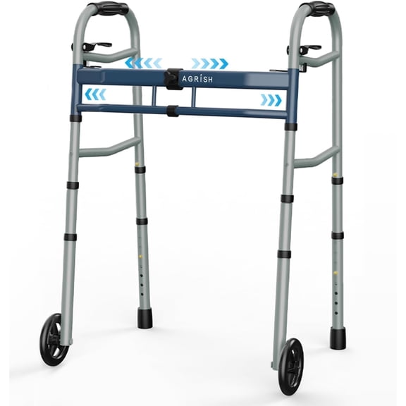 Agrish Narrow Walker for Small Doorways - Adjustable Width & Height, Folding, Aluminum Frame 400 lbs, for Seniors & Disabled