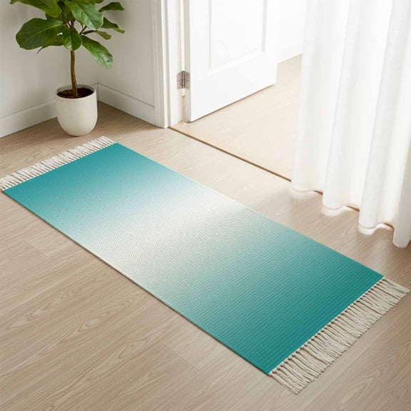 Kitchen Runner Rugs, Water Ducks Green White Gradual 2'x4' Throw Rug with Tassels, Minimalist Art Washable Soft Floor Carpet Runner for Hallway Bedroom Bathroom Laundry Room