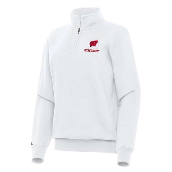 Women's Antigua White Wisconsin Badgers Victory Quarter-Zip Sweatshirt