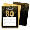 Black and Gold 80th Birthday Party Invitations with Envelopes, 25 Count