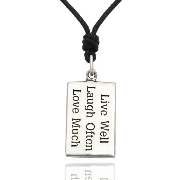 Live Well Laugh Often Love Much Silver Pewter Charm Necklace Pendant Jewelry With Cotton Cord