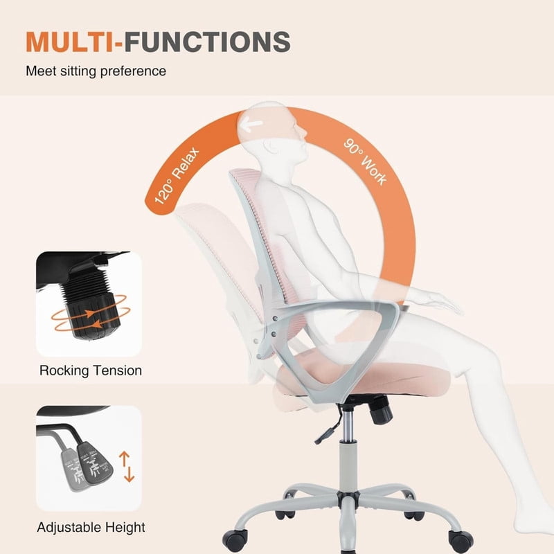 Kelno Drafting Chair Adjustable Height Office Chair Lumbar Support Swivel Ergonomic Desk Chair, Pink