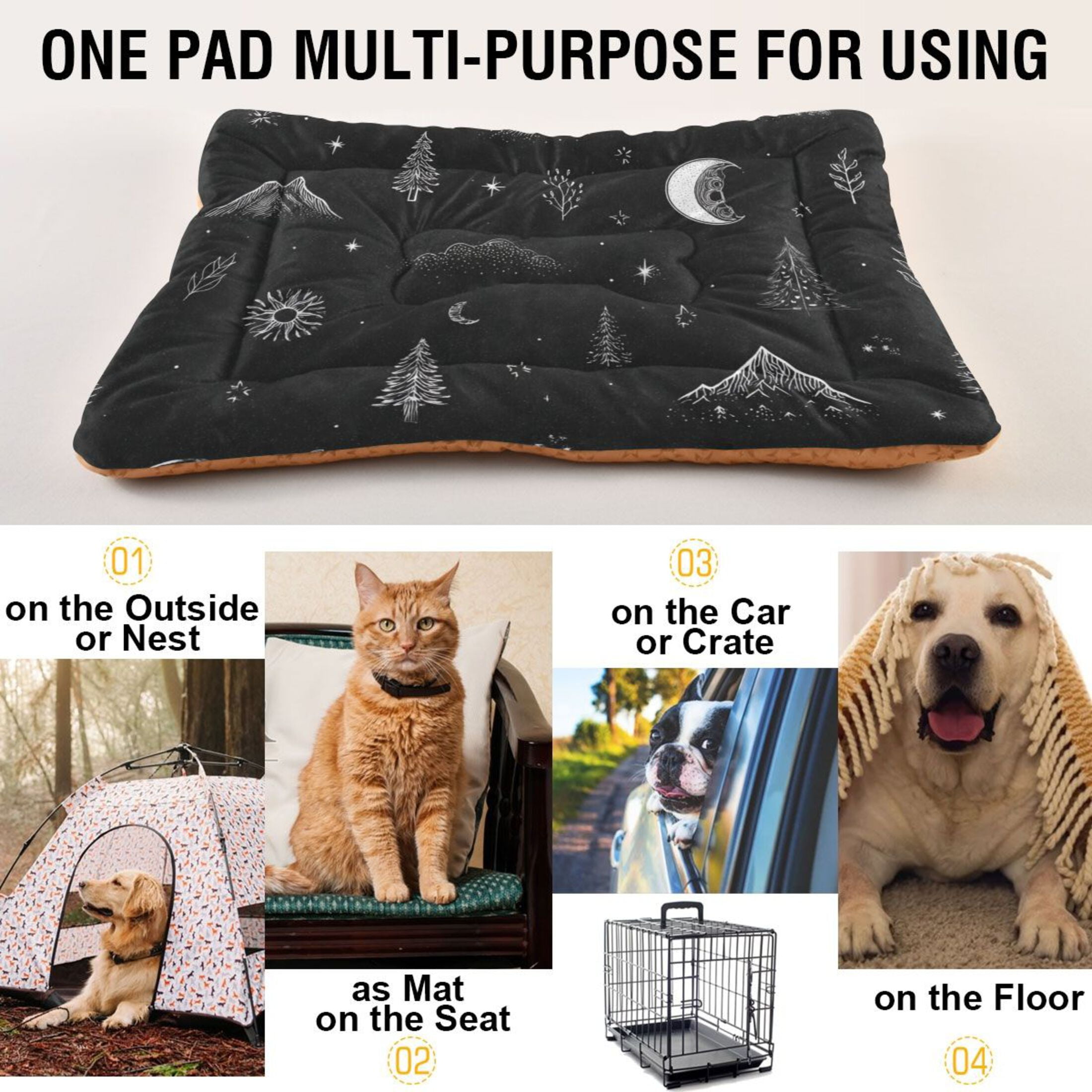 Cozy Mat Pet Bed Indoor Outdoor Warm Soft For Cat Dog Puppy(S/M) Hand-drawn Details