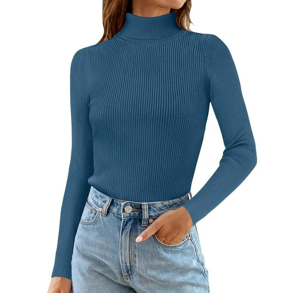 MESSUEN Turtleneck Sweater Women Ribbed Long Sleeve Tops for Women Long Sleeve Sweaters for Women Sweaters for Women Womens Tank Tops Summer Womens Tank Tops Casual Women Shirts Blue One Size