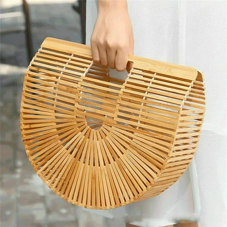 Women Vintage Handmade Rattan Woven Straw Bag Bamboo Handbag Beach Tote