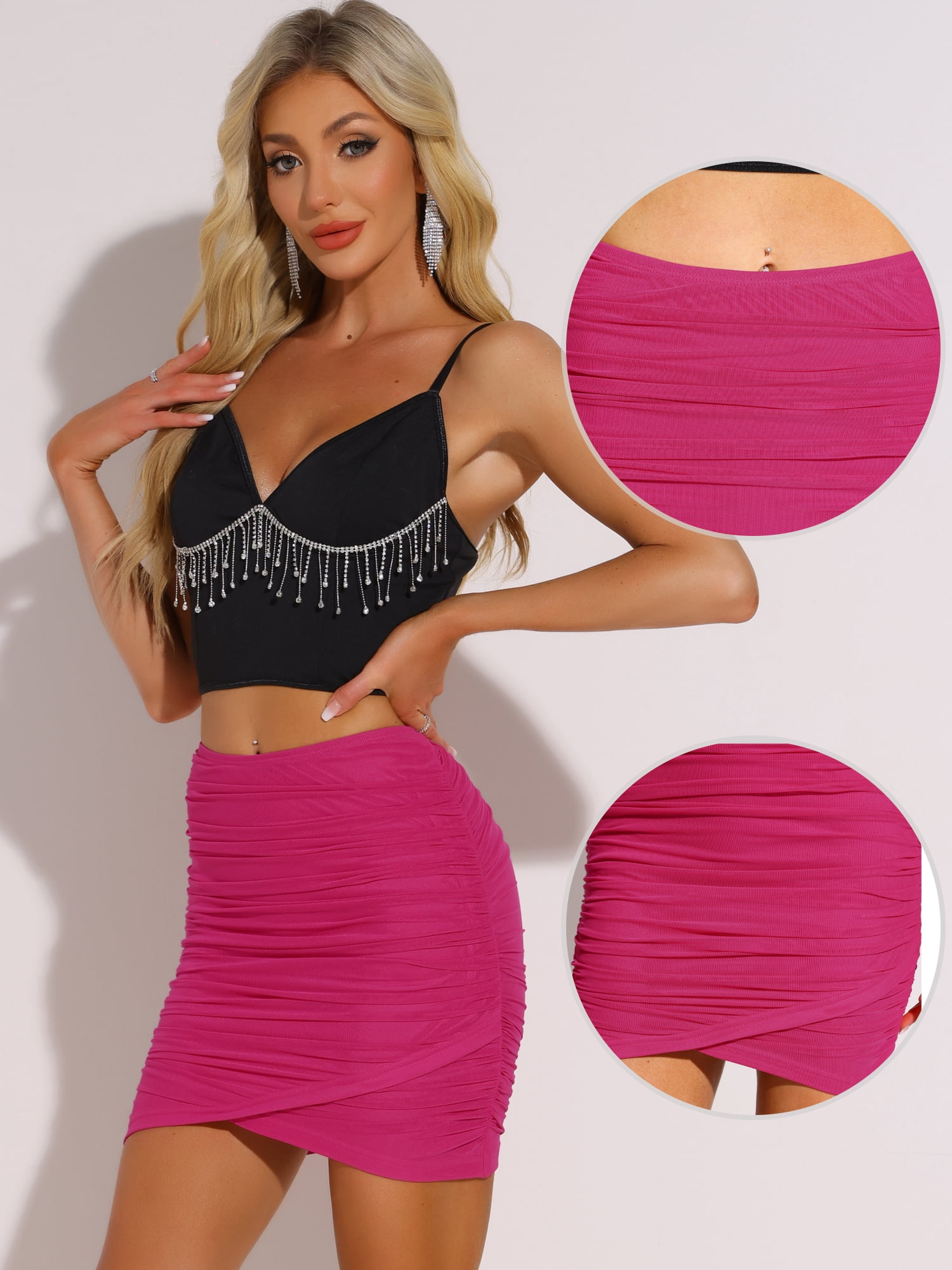 DARING DIVA Women's Party Clubwear Sexy Mesh Bodycon Mini Skirt S Hot Pink