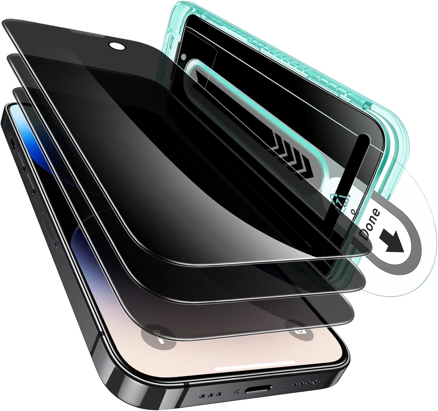 MHAWBL-3 Pack for iPhone 17e/iPhone 16e/iPhone 14/iPhone 13/iPhone 13 Pro Privacy Screen Protector, Anti-spy Tempered-Glass Privacy Screen Protector with Flawless Fit Tray
