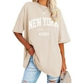 thumbnail image 2 of Summer Tops for Women Sweatshirt Half Sleeved Long Shirt Vintage New York Letter Print Casual Oversized Tshirts for Women Khaki XXXL, 2 of 4