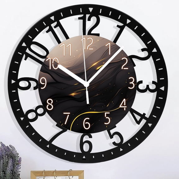 Black And Gold Wall Clocks Battery Operated 10 Inch Wall Clock Silent Non Ticking Wrought Iron Decorative Wall Clock for Office . Bedroom Living Room Office Decor , 25cm - Arabic Numerals