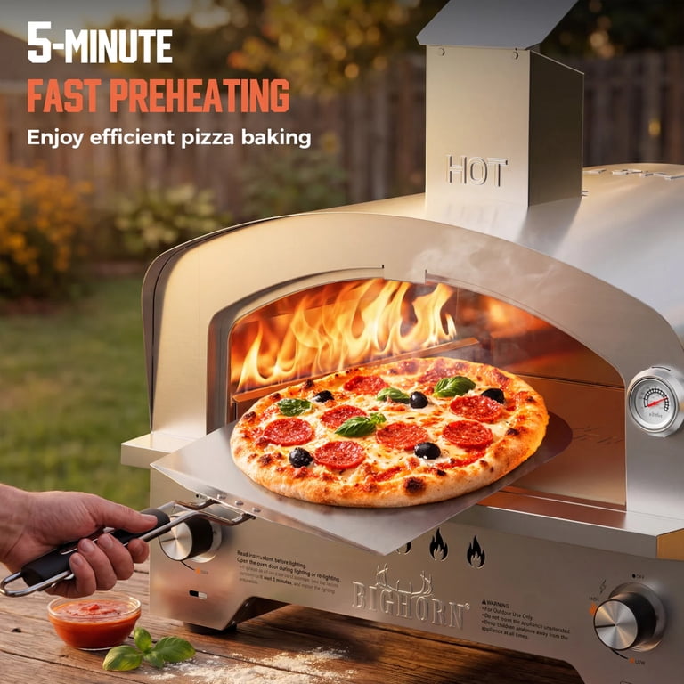 Big Horn Outdoors 13'' Stainless Steel Propane Gas Pizza Oven for
