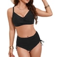 thumbnail image 6 of Linfrsh Women's Tummy Control Bikini Sets Twist Front Swimsuits High Waisted Bathing Suits Sexy Bikinis for Women Black,L, 6 of 7
