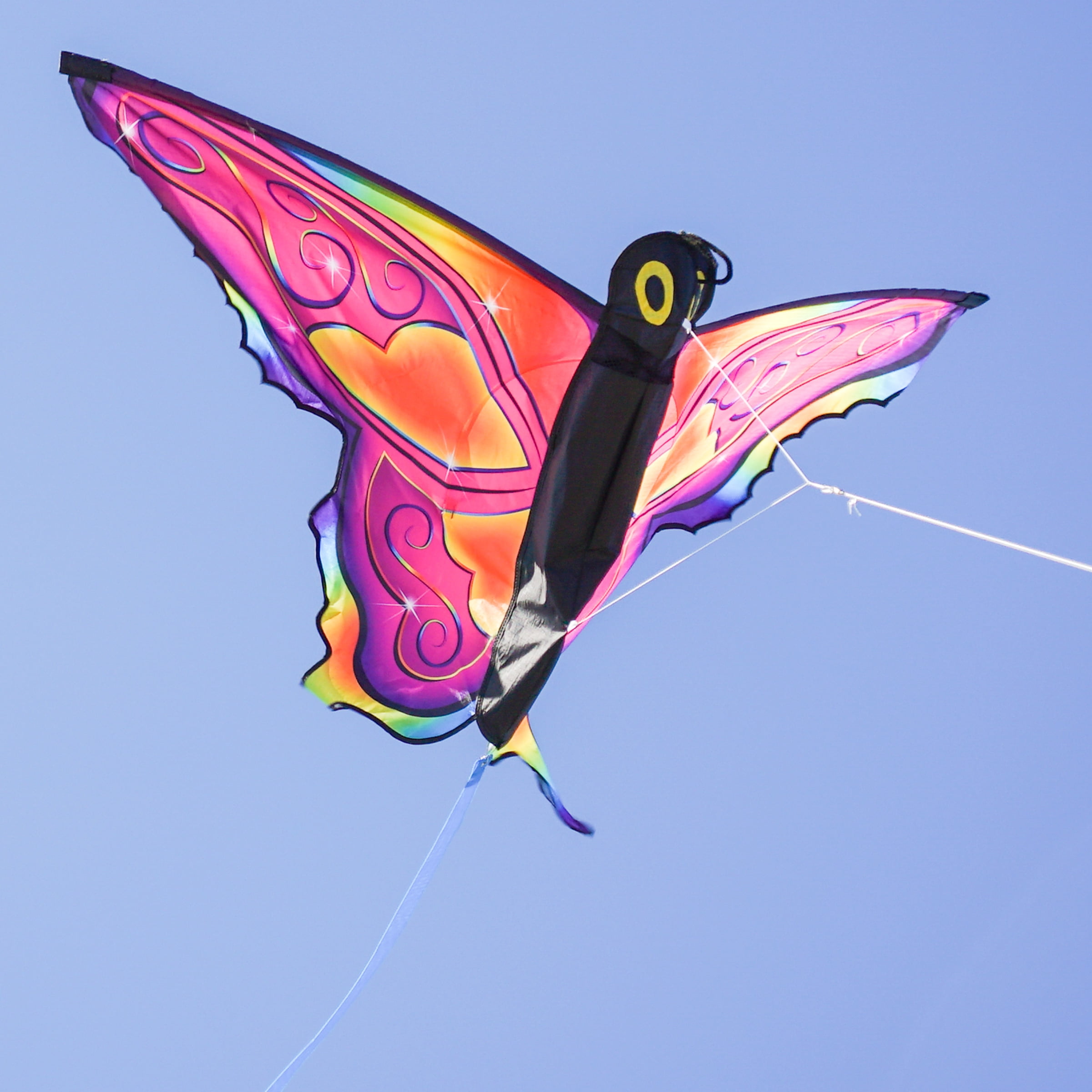 In the Breeze 3382 — Fancy Butterfly Kite — Colorful Easy-Flying Kite with Color-Coordinated Tails, Kite Line Included