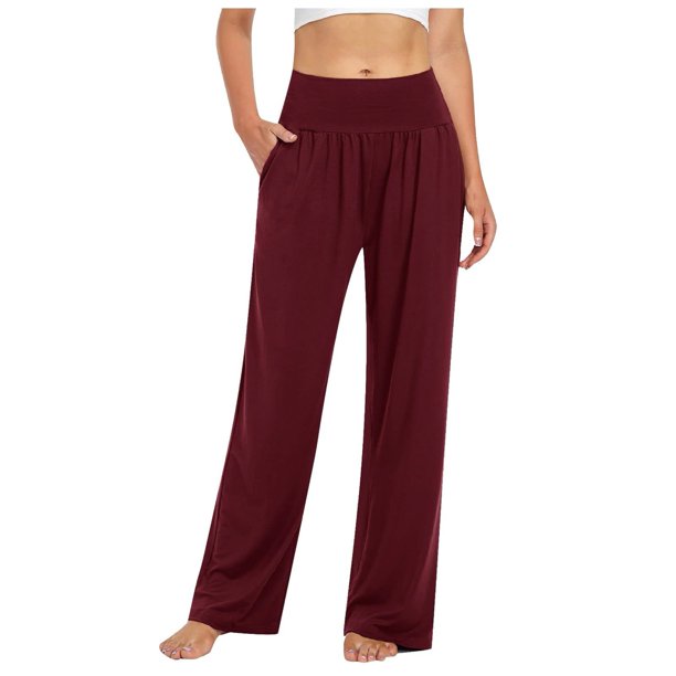 Pantalones de yoga anchos con bolsillos para mujer - Pantalones palazzo de cintura alta, poliéster/spandex, para todas las ocasiones - Tallas S-XXL