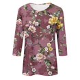 thumbnail image 4 of miqiqism 3/4 Length Sleeve Shirts for Women Floral Print Tees Blouses Teen Girls Crew Neck Loose Shirt Juniors Casual Slim Fit Tops Tee Shirts,Wine,Medium, 4 of 4