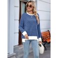 thumbnail image 5 of Long Sleeve Shirts for Women Tunic Tops Loose Fit Cute Casual Color Block Ribbed Knit Tops Sweaters Blue M, 5 of 9