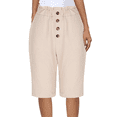 thumbnail image 1 of Pantalones Rectos de Pierna para Mujer, con Cintura Alta Elástica Fruncida, Pantalones Deportivos, Pantalones Cortos con Bolsillos, Color Albaricoque XXL, 1 of 7