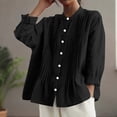 thumbnail image 6 of Staron Spring Summer Women's Casual Button Up Cardigan Shirt Short Sleeve Round Neck Pleated Top Loose Comfy Blouse, Black XXL, 6 of 6