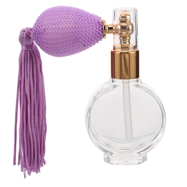 ColoMX Botella de pulverizador de bomba de perfume elegante con atomizador de vidrio recargable de borla para viajar pequeño y portátil para polvo de cuerpo y fragancia