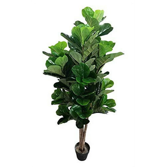 AMERIQUE Magnifique & Dense 5 Pieds Figuier à Feuilles de Violon Plante Artificielle en Soie avec Protection UV, avec Pot en Plastique pour Pépinière, Technologie Réelle, Super Qualité, Vert